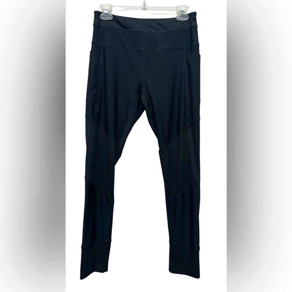 Reebok Women's Black Ankle Leggings M Pockets Elastic Waist Banded Hem